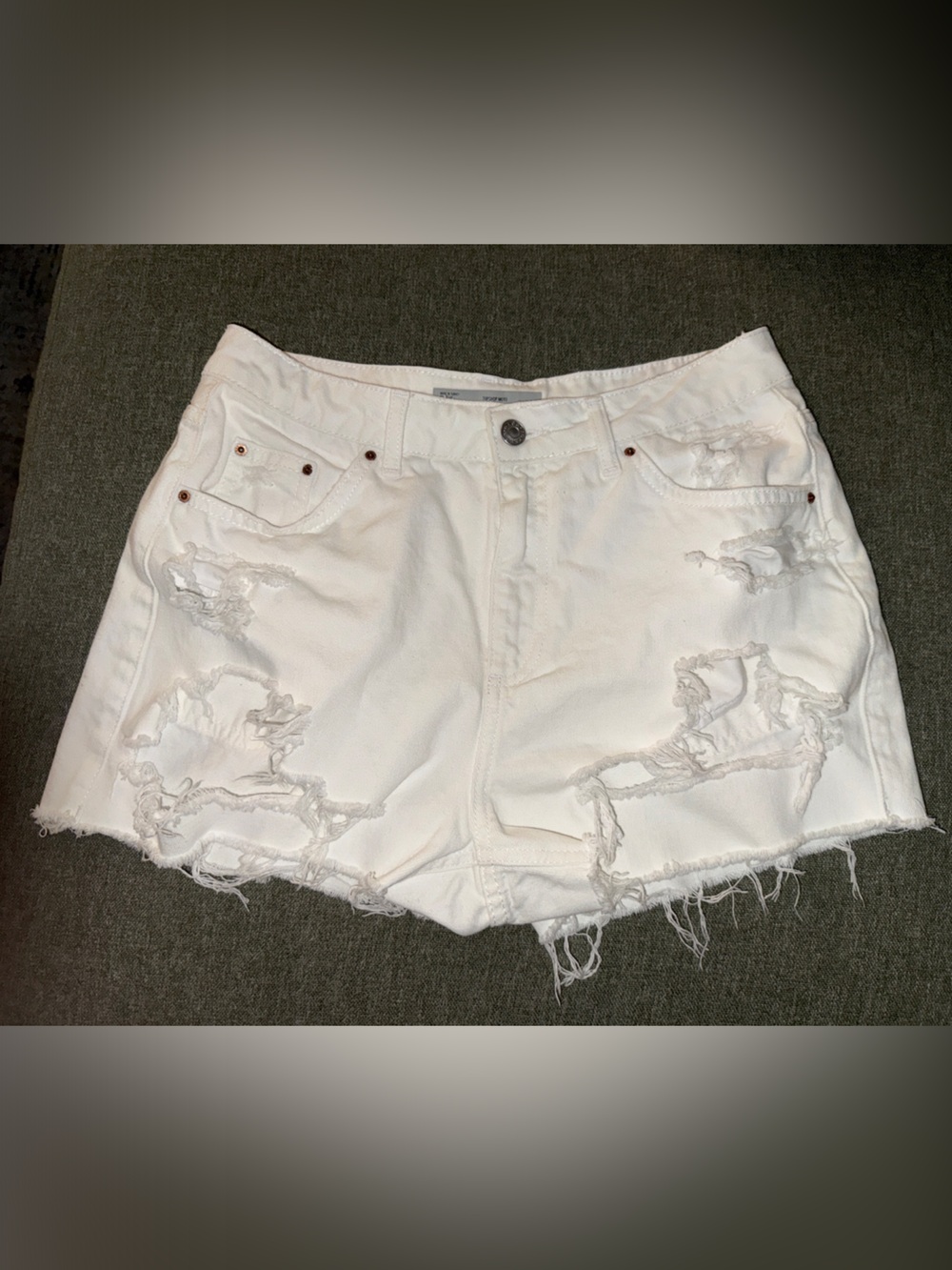 Topshop Moto Mom White Ripped Denim Shorts